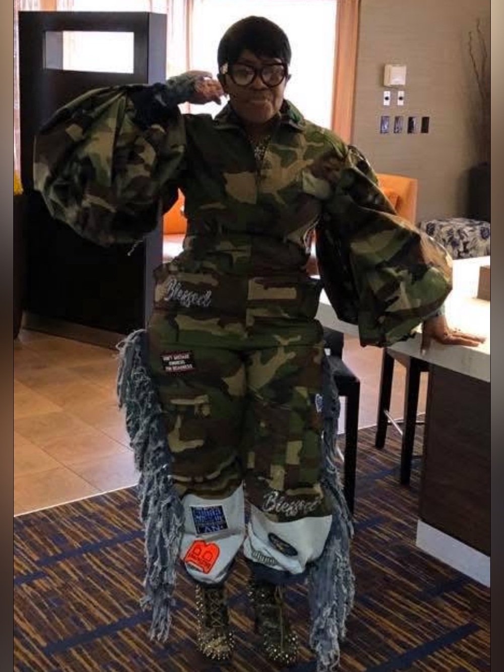 Camo Utility Jumpsuit with Statement Balloon Sleeves